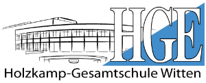 [Logo] Schraffur der Schule mit dem Schriftzug Holzkamp-Gesamtschule